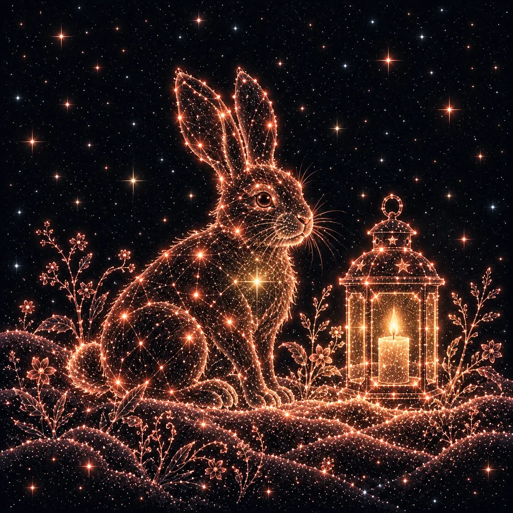 정묘일주 봄밤의 등불 토끼 별자리 그림